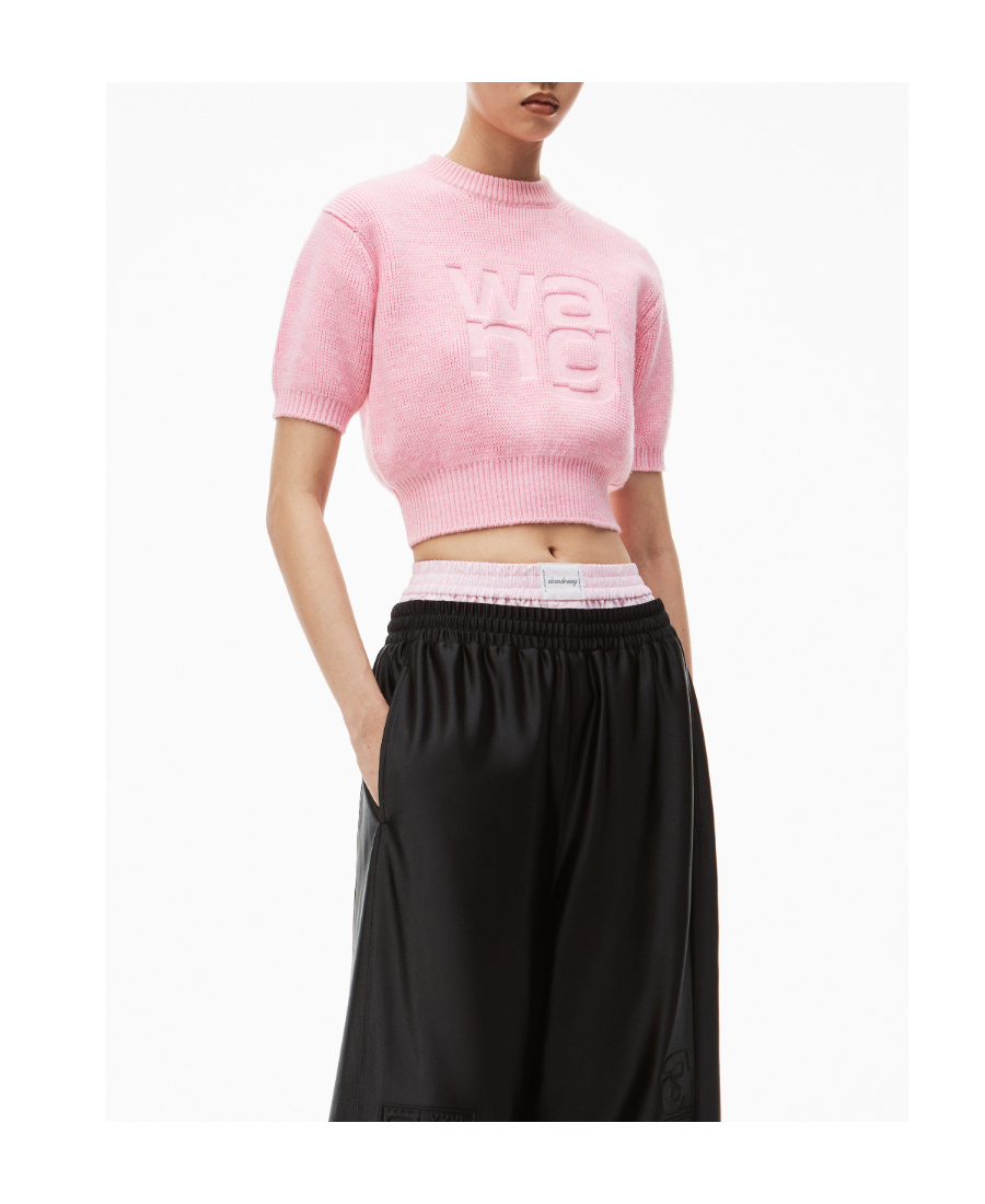 ALEXANDER WANG T DENSELY WOVEN ENGRAVED SHORT-SLEEVED PULLOVER