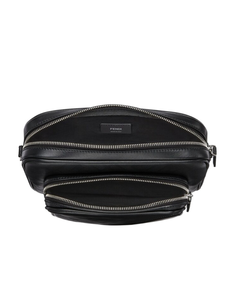 Fendi Shadow Diagonal Leather Messenger Bag In Black