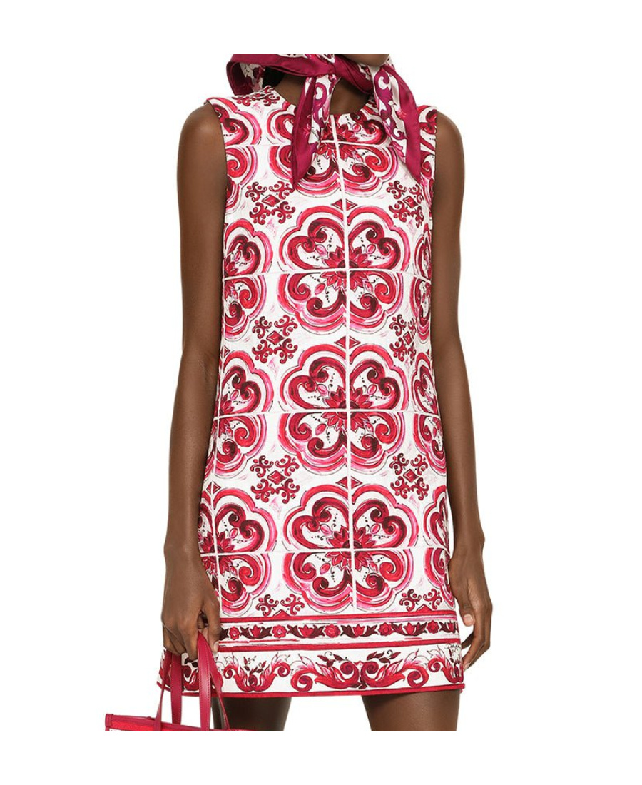 Dolce & Gabbana Majolica-print Stretch-silk Minidress In Red