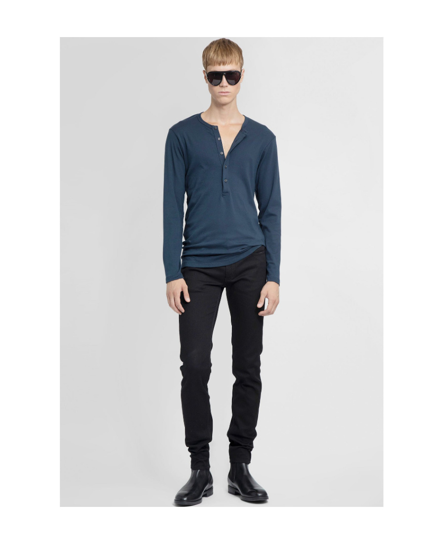 Tom Ford Henley Crewneck T-shirt In Blue