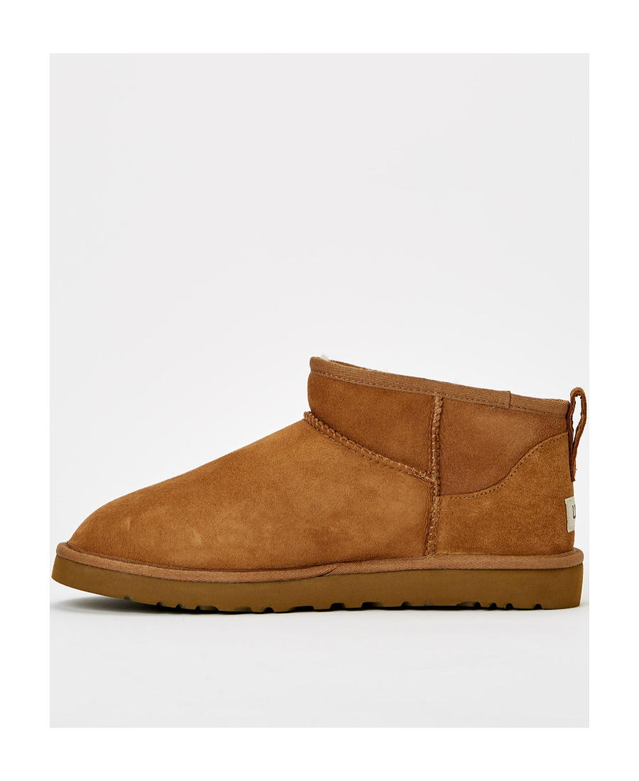 Ugg Classic Ultra Mini Low Heels Ankle Boots In Leather Color Suede In Nude