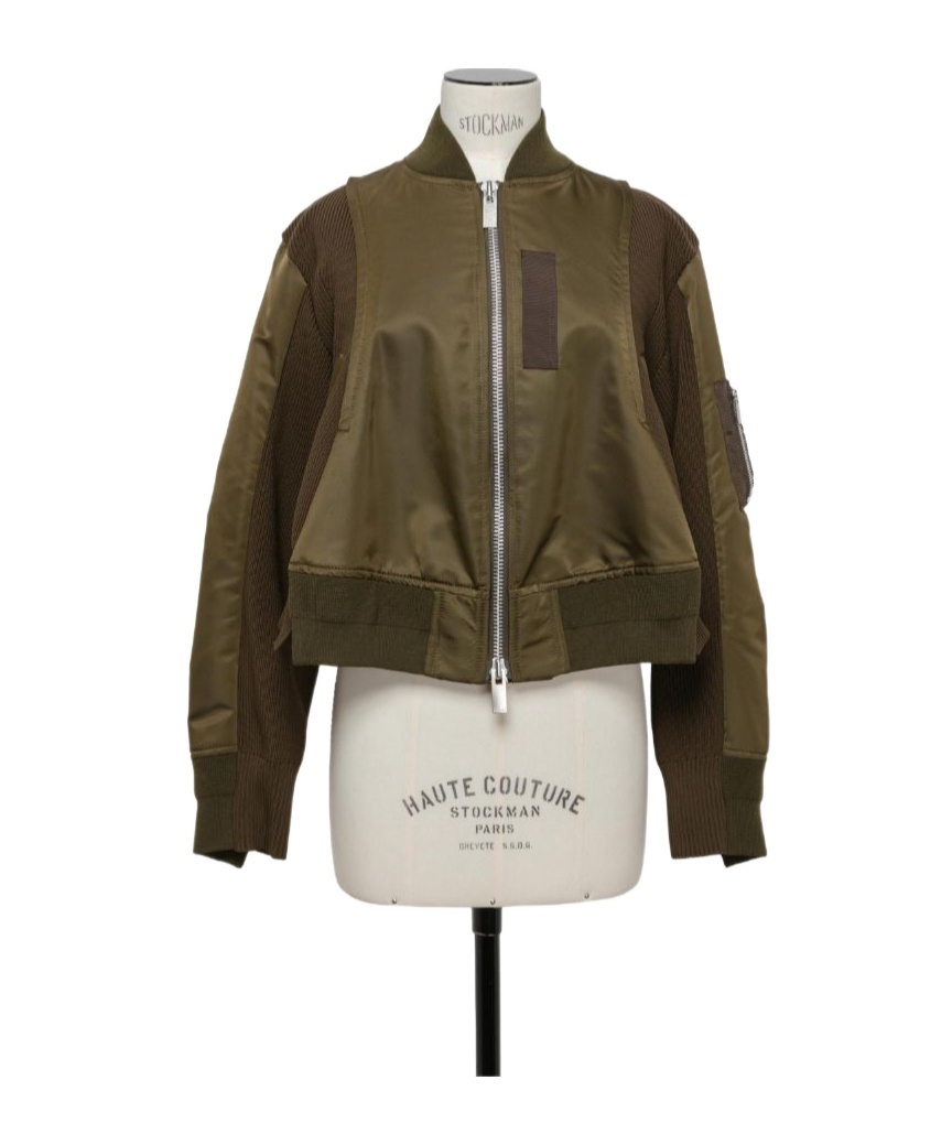 Shop Sacai Panelled Bomber Jacker In Green