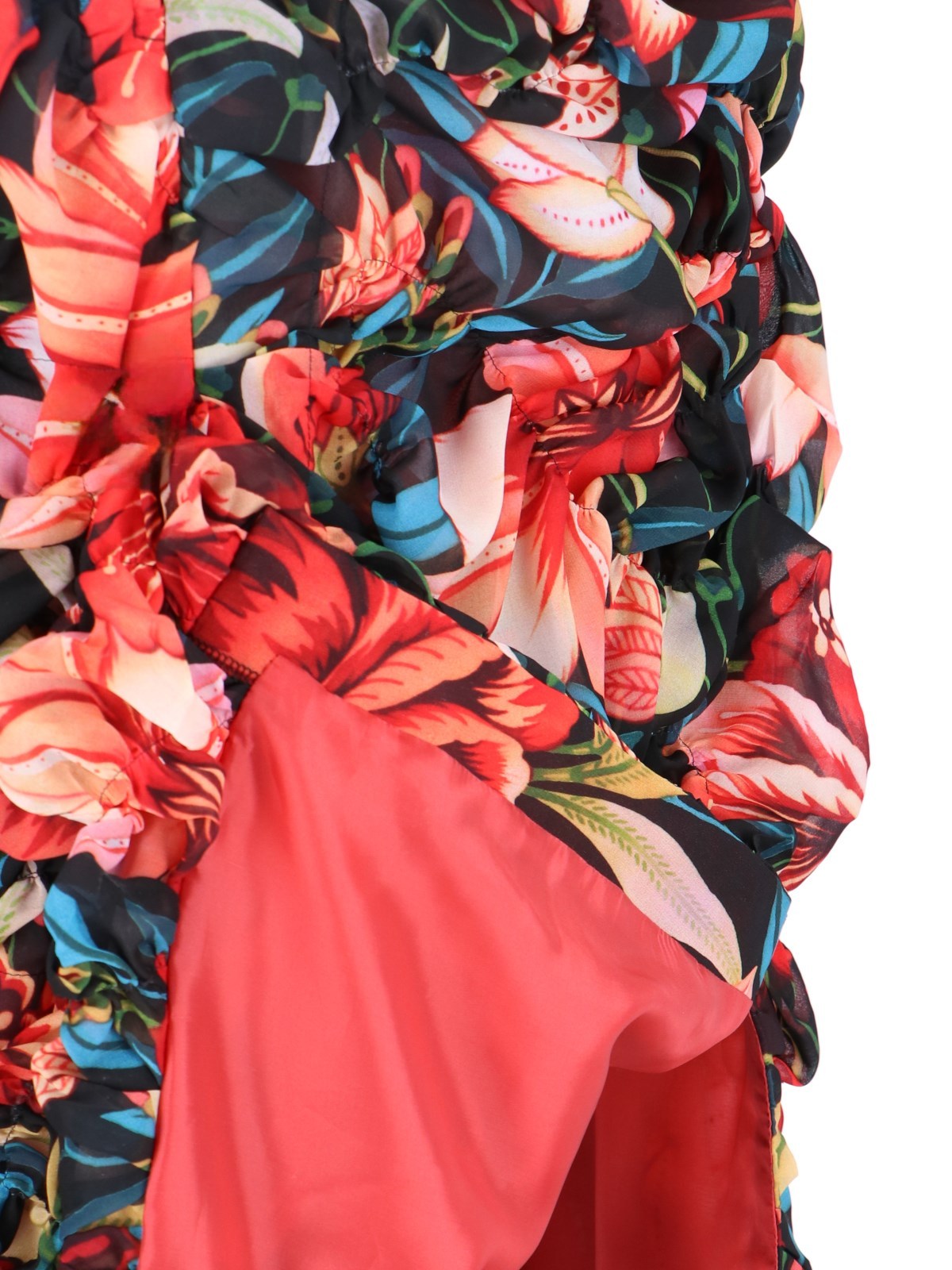 Comme Des Garçons Floral-print Ruched Midi Skirt In Red
