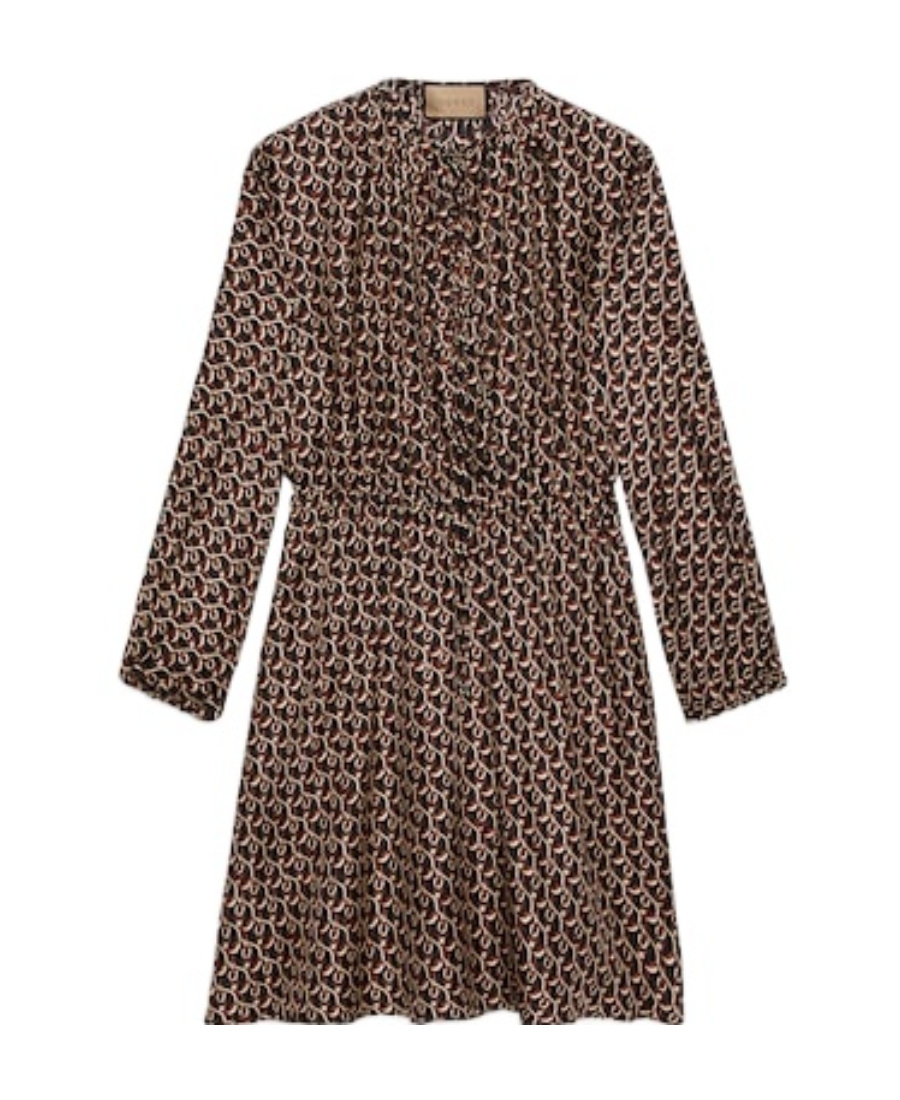 GUCCI INTERLOCKING G CHAIN-PRINT SILK DRESS 