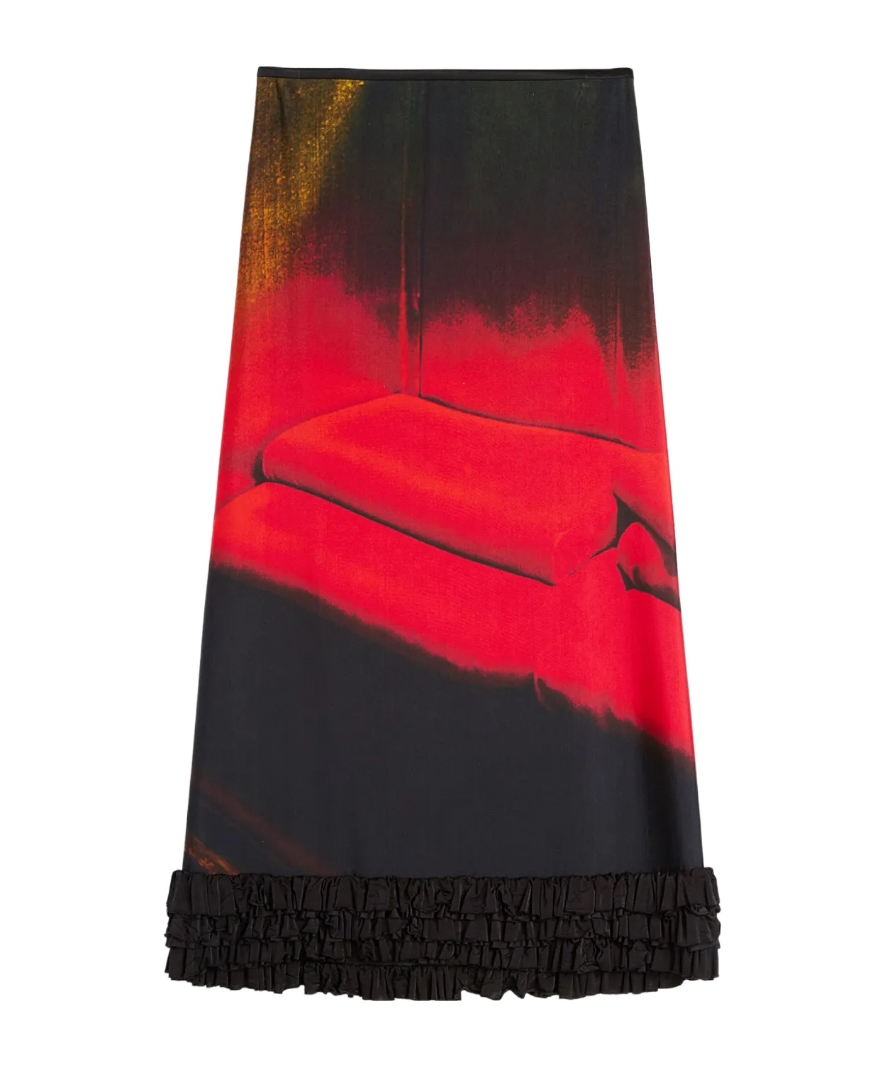 Jil Sander Printed Viscose Skirt With Ruffles In Black