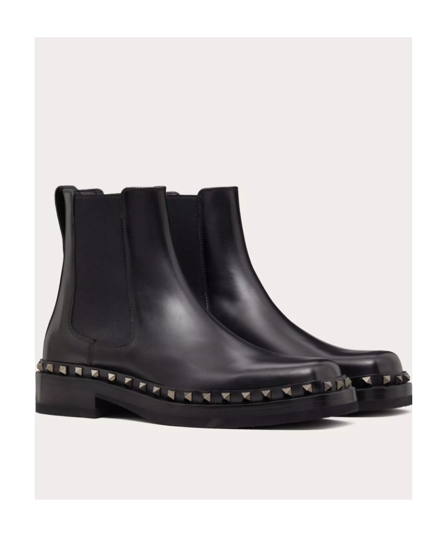 Valentino M-way Rockstud Ankle Boot In Calfskin Leather In Black