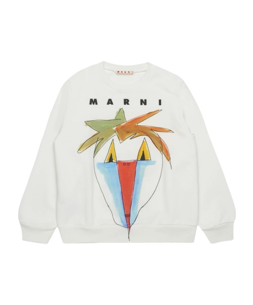 Marni Kids Long-sleeved Crewneck Sweatshirt In White