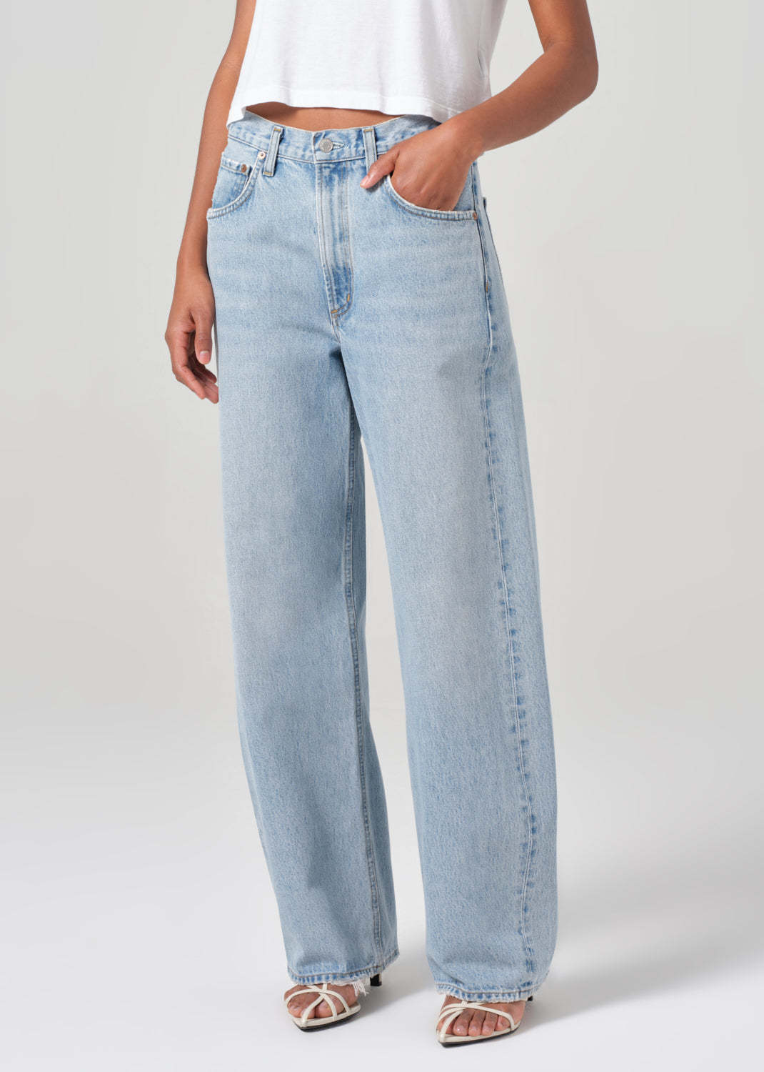 Agolde Blue Jeans With Wide Leg And Logo Patch On The Rear In Blue