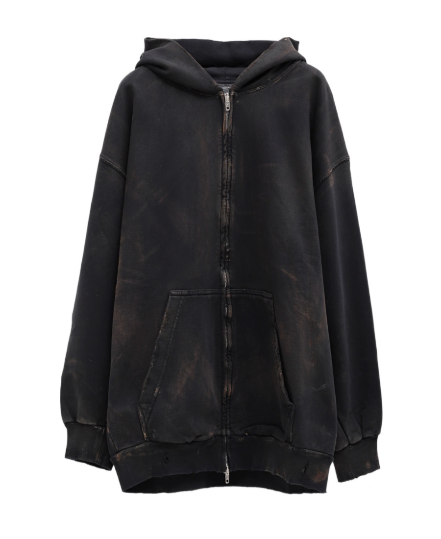 Shop Balenciaga Hoodie Con Cerniera Paris Small Fit In Nero Délavé In Black