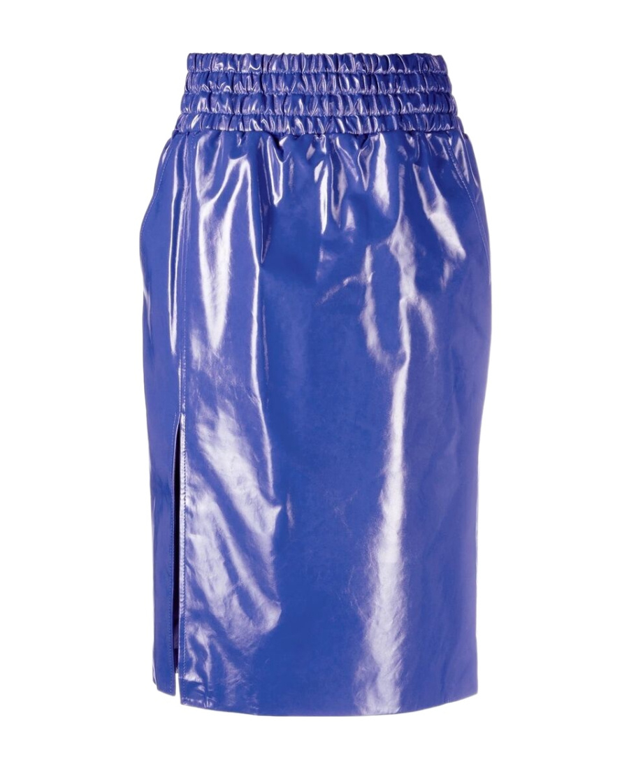 Tom Ford Thigh-slit Leather Pull-on Midi Skirt In Blue