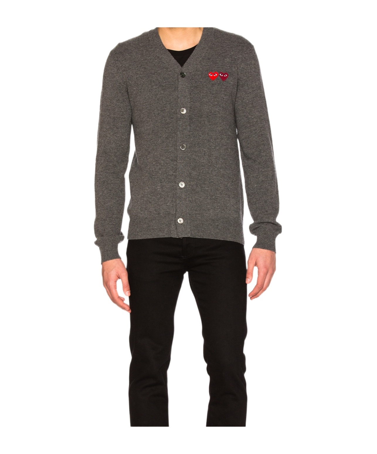 Comme Des Garçons Play Long-sleeved Wool Cardigan In Gray