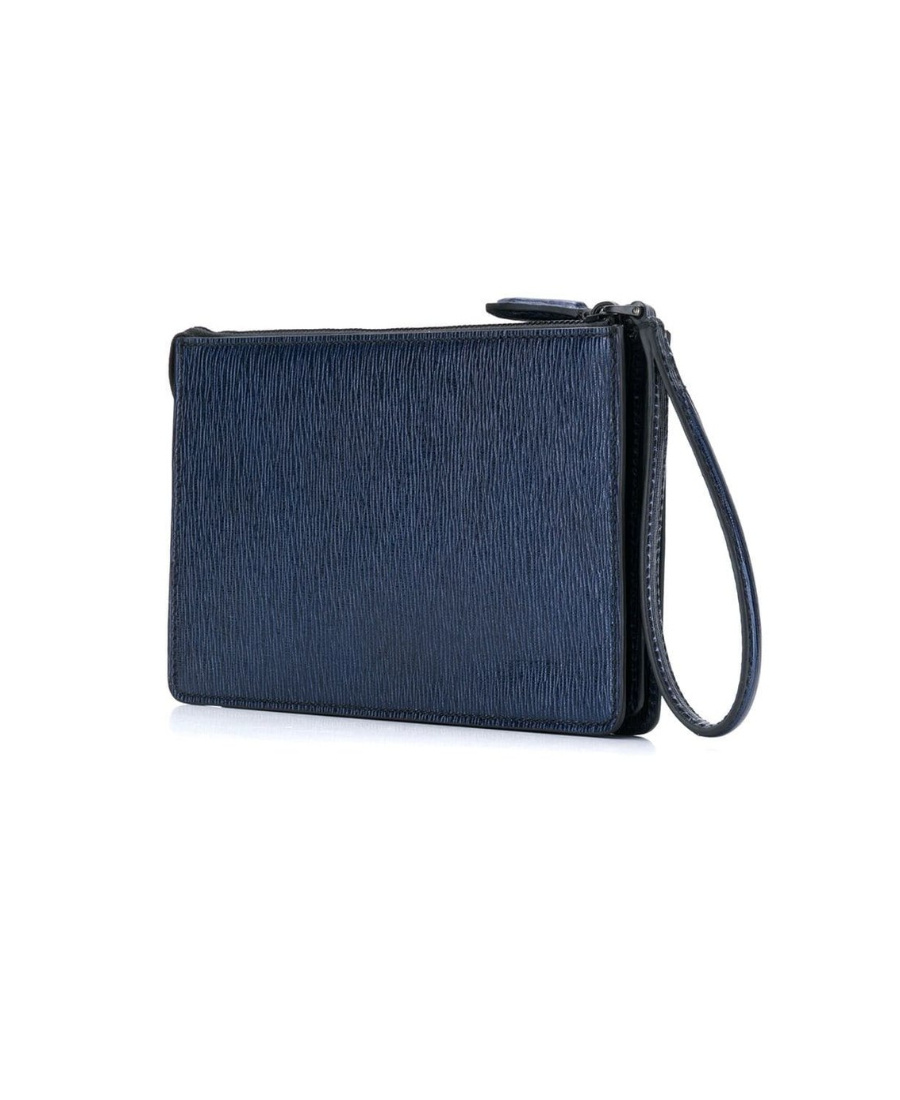 FERRAGAMO NAVY BLUE ZIPPER CLUTCH 