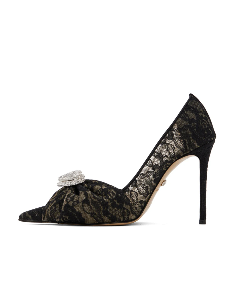 Mach&mach Double Heart Lace High Heels In Black
