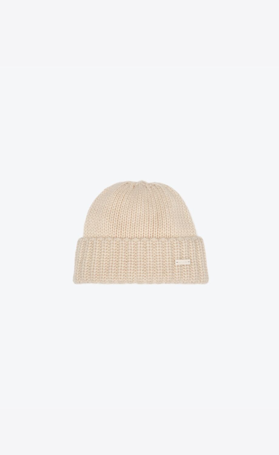 Saint Laurent Logo-plaque Chunky Knit Cashmere Beanie In Nude