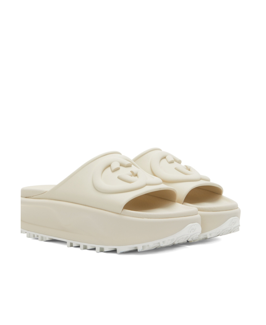 Gucci Logo-debossed Platform Slides In White