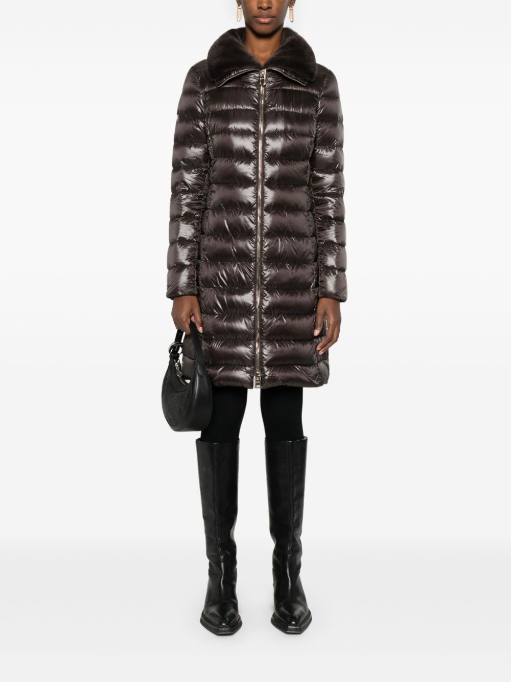 Herno Long Padded Puffer Coat With Faux Fur In Black