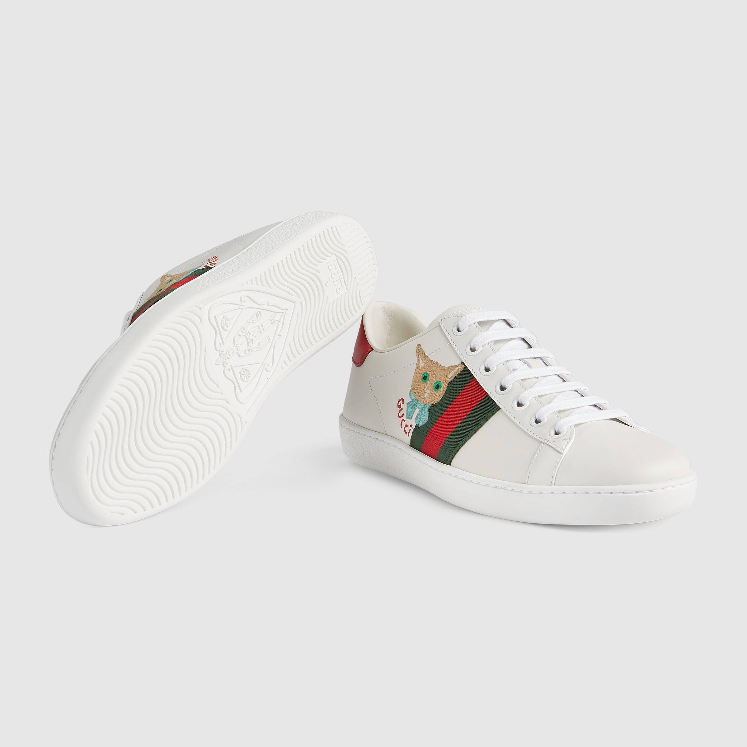 Shop Gucci Ace Cat-embroidered Sneakers In White