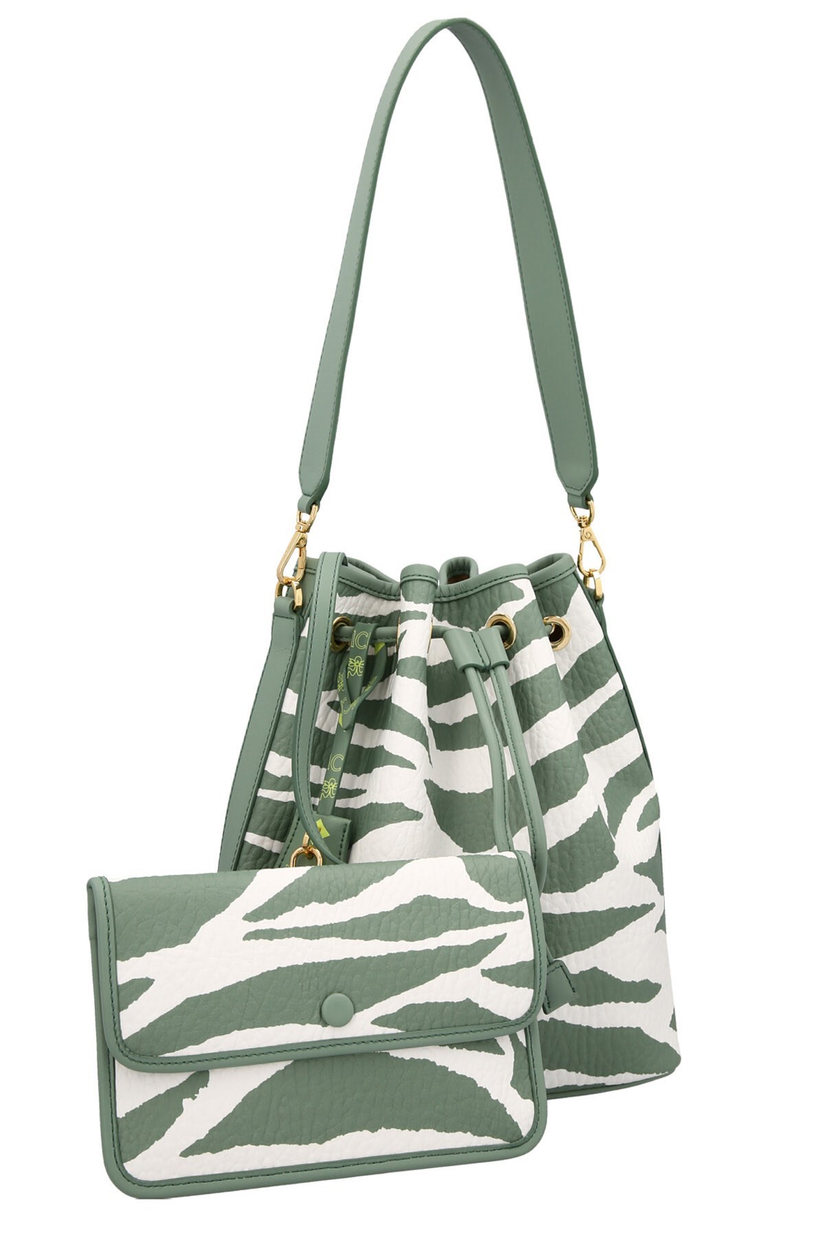 Mcm Dessau Zebra Printed Medium Bucket Bag In Green