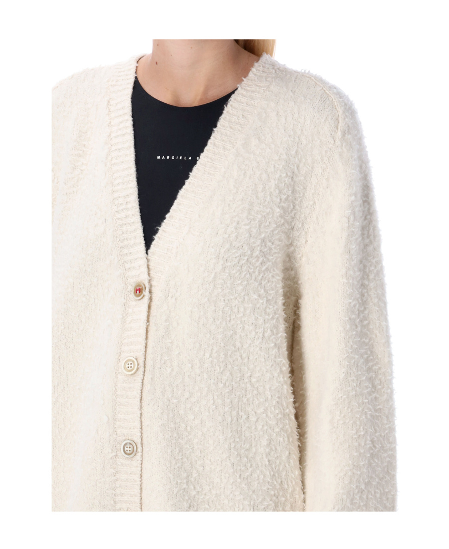 Maison Margiela Off-white Oversized Piled Cardigan In White