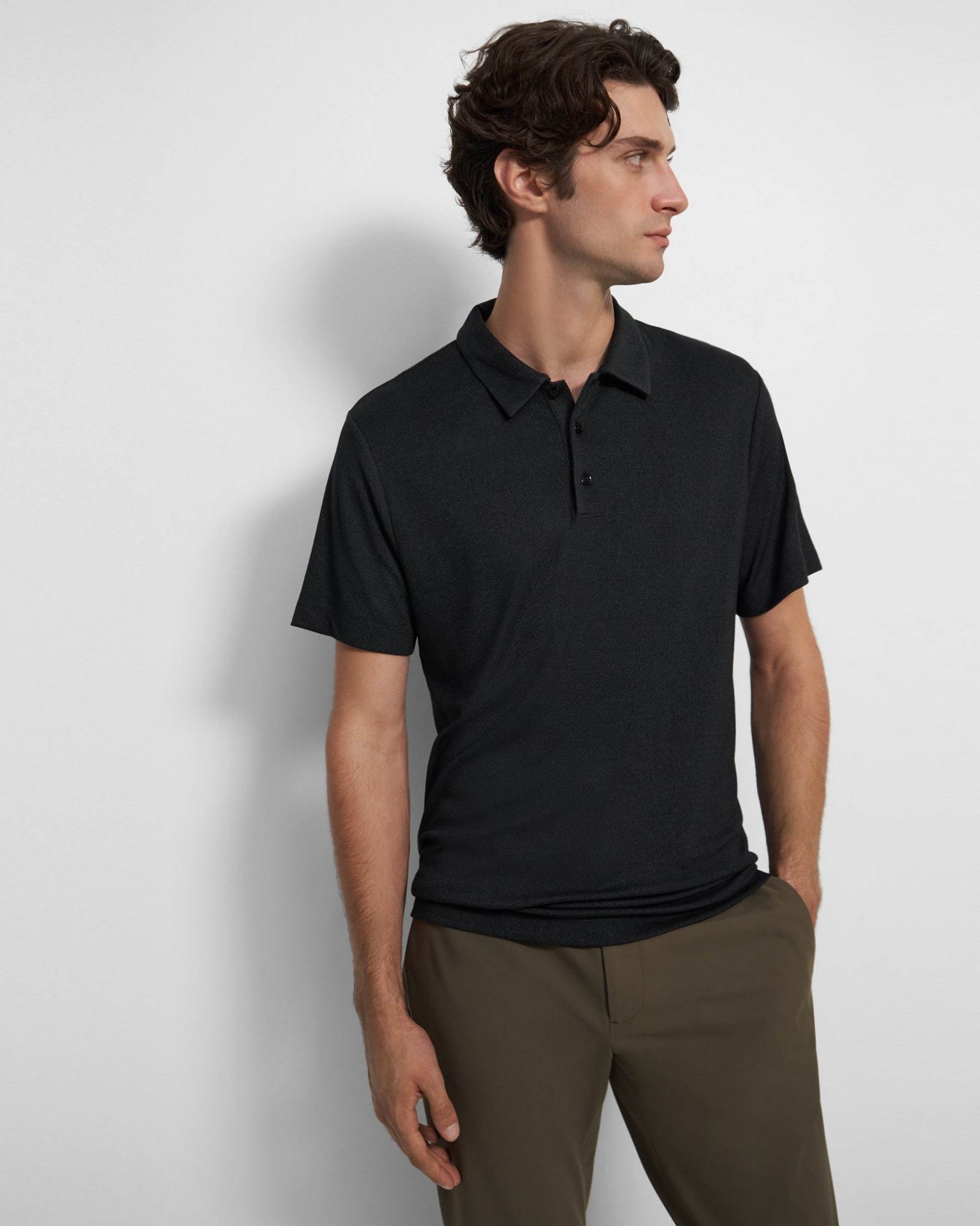 Shop Theory Bron Short Sleeved Knitted Polo Shirt In Black