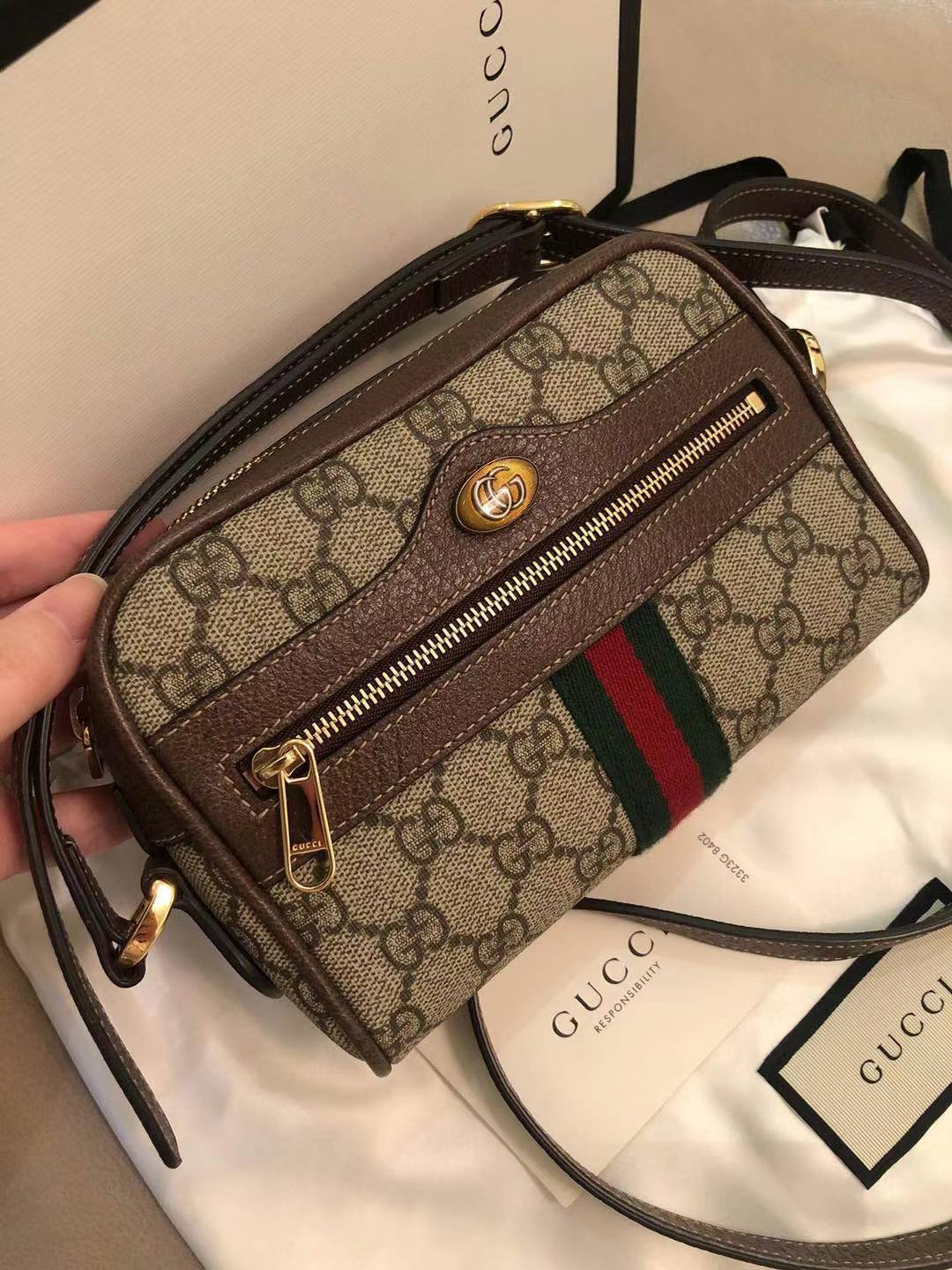 Gucci Ophidia Gg Supreme Mini Bag In Brown
