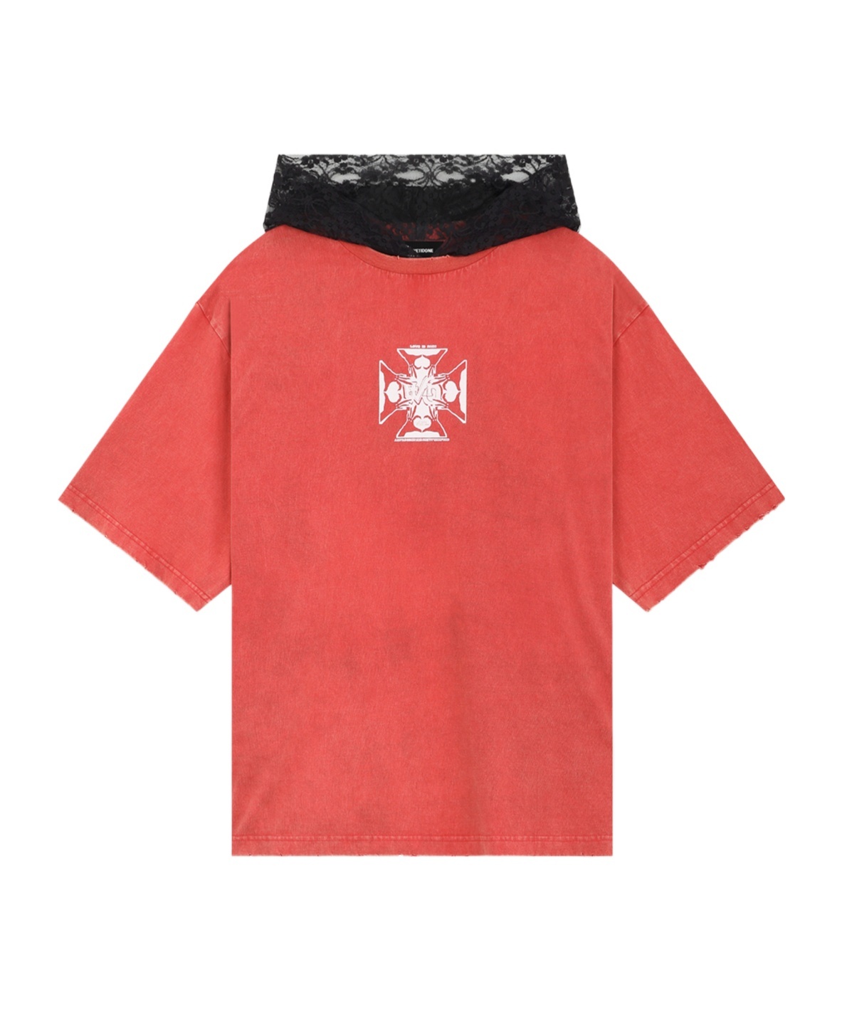 We11 Done Heart Crosslayered Hoodie In Red