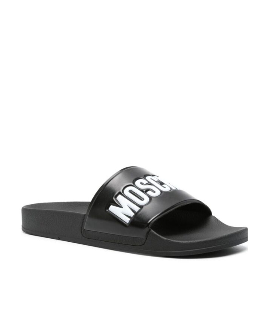 Shop Moschino Logo-embossed Slides In Black