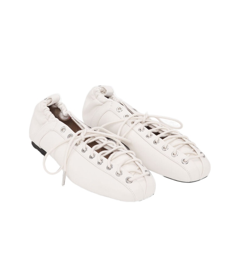Ganni Lace-up Embellished Recycled Leather Ballet Flats In Neutral
