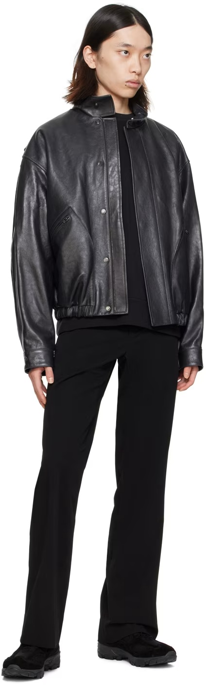 Wooyoungmi Standing Collar Leather Jacket In Black