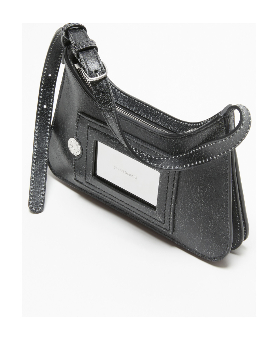 Acne Studios Mini Platt Crackled Leather Shoulder Bag In Black