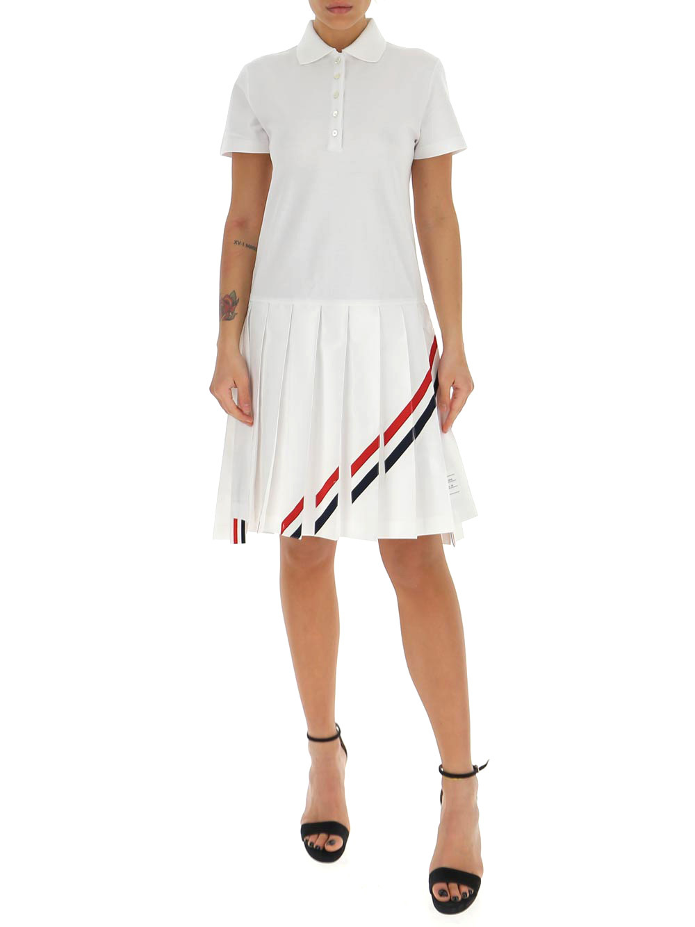 Shop Thom Browne Rwb-stripe Polo Dress In White