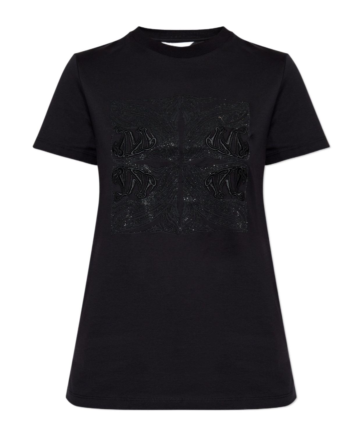 Max Mara Embellished Round Neck Top With Graphic Detail In Black