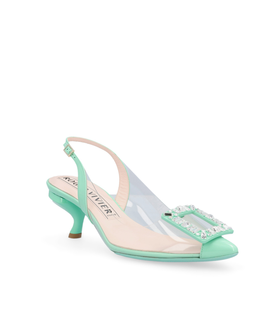 Roger Vivier Virgule Strass Buckle Slingback Pumps In Pvc In Green