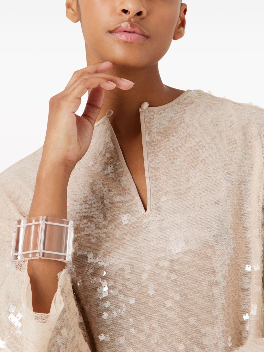 Shop Emporio Armani Long-sleeved Sequined Dress In Nude