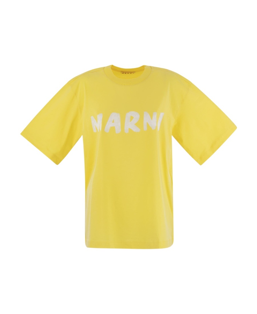 Marni Relaxed-fit Short-sleeve T-shirt With Bold Logo Print In Yellow