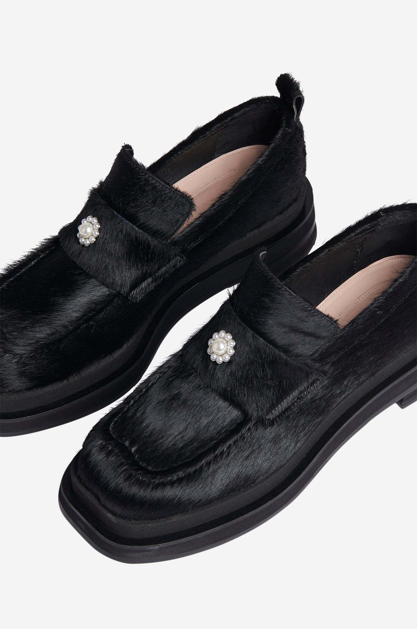 Simone Rocha Artificial Pearl Decorated Loafers In Black