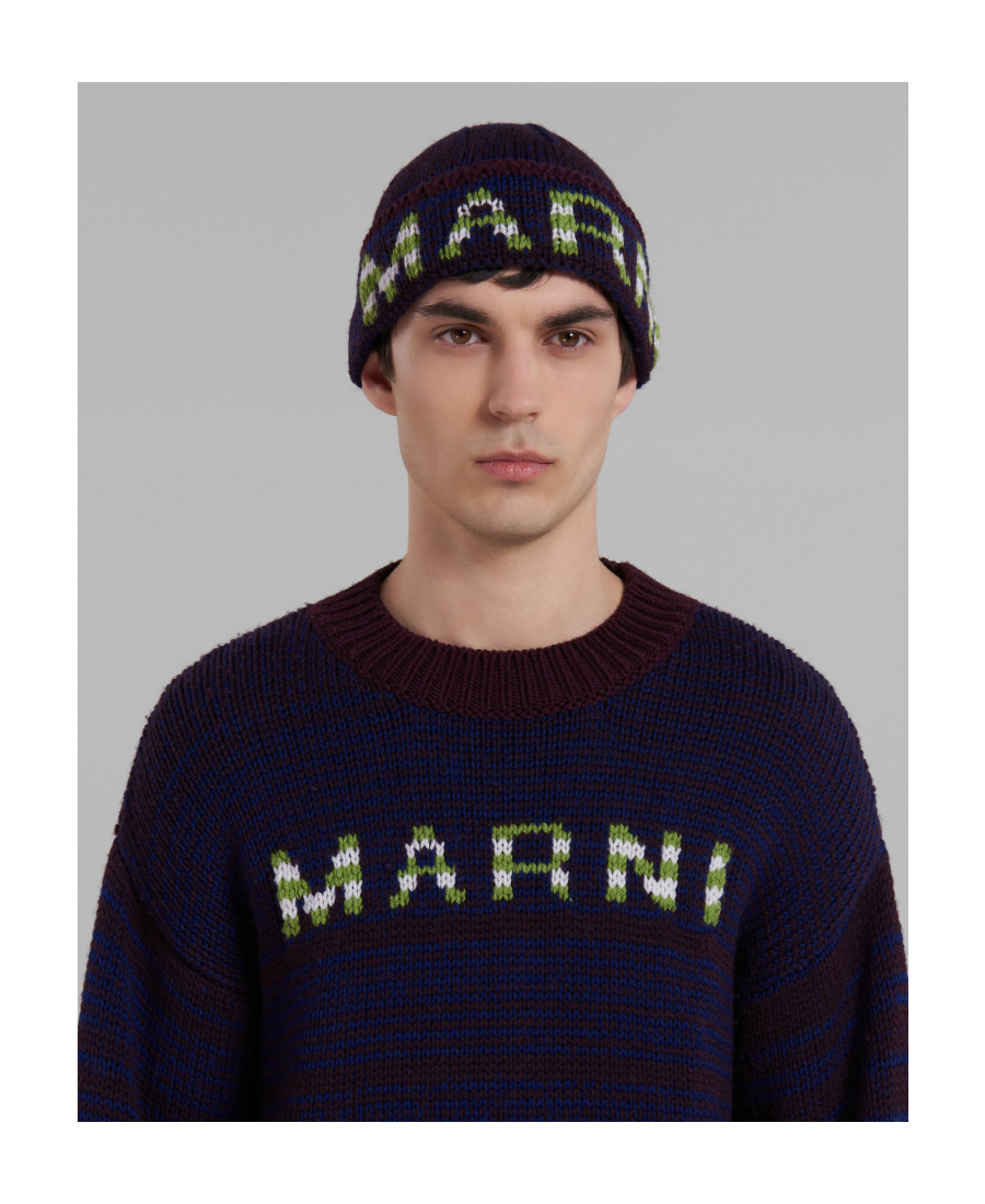 Marni Intarsia-knit Logo Beanie In Black