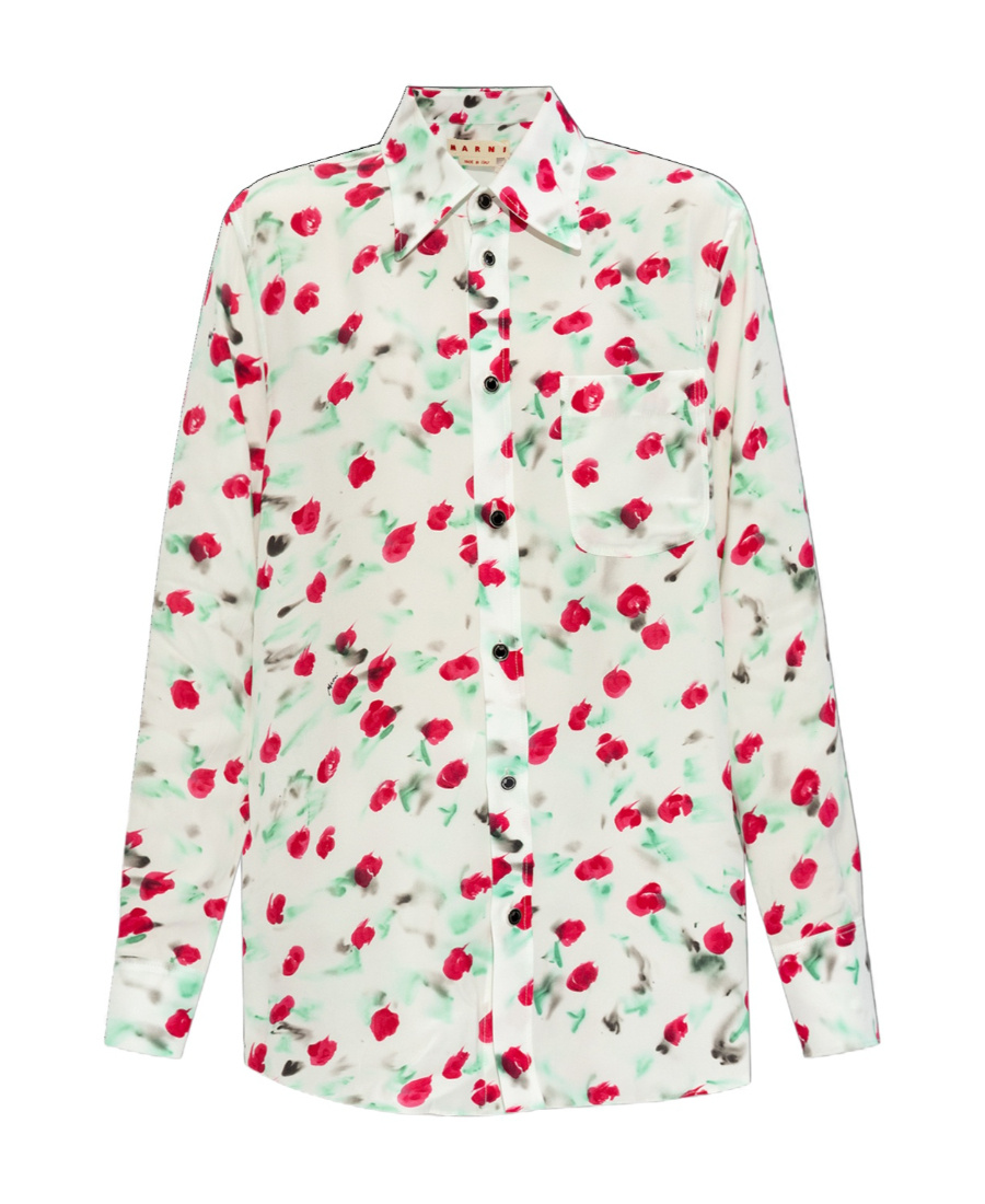Marni Floral Print Viscose Shirt In White