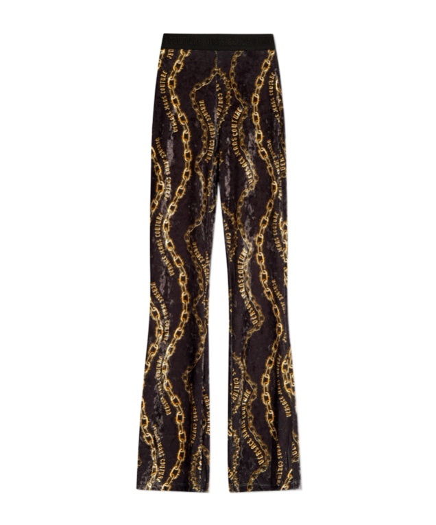 Versace Jeans Chain-print Flared Leggings In Black