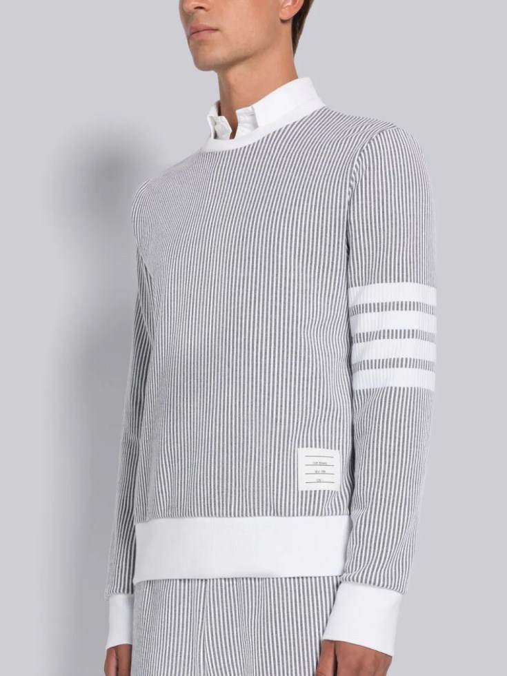 THOM BROWNE 4-BAR STRIPE SEERSUCKER SWEATSHIRT