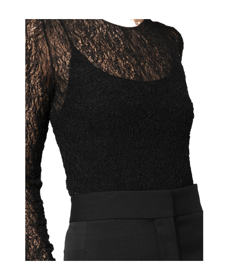 Uma Wang Logo Round Neck Lace Blouse In Gray