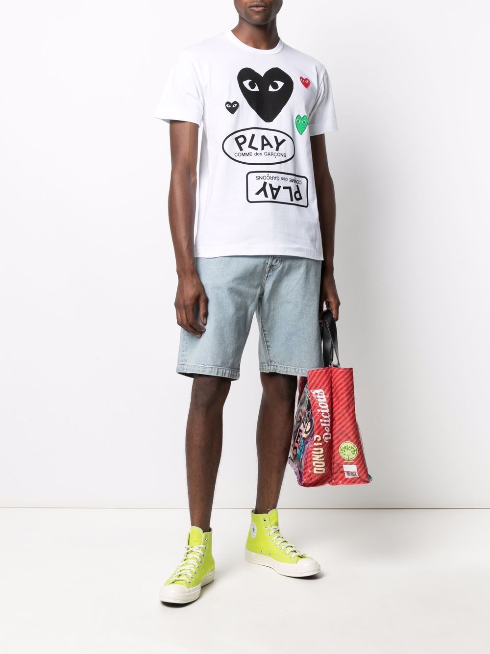 Comme Des Garçons White Heart Print T-shirt In White