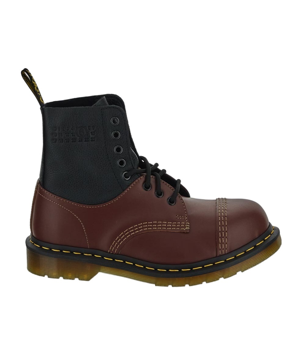 Mm6 Maison Margiela Panelled Leather Ankle Boots With Contrast Stitching In Brown