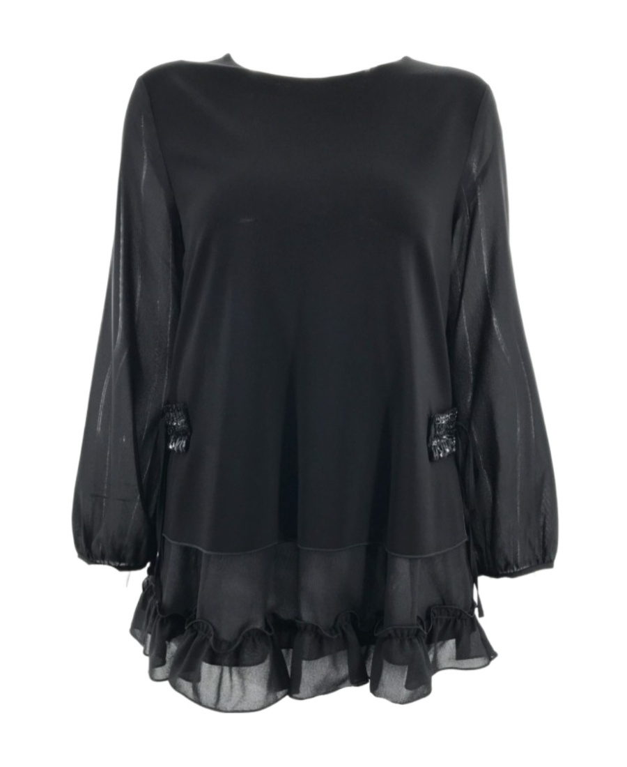 Max Mara Round-neck Long-sleeved Blouse In Black
