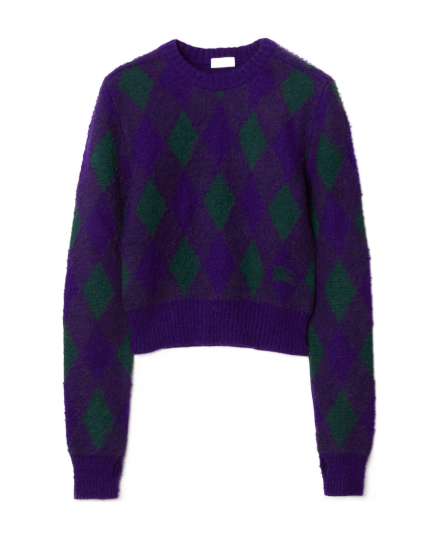 Burberry Check Knit Long-sleeve Thumbhole Sweater In Black