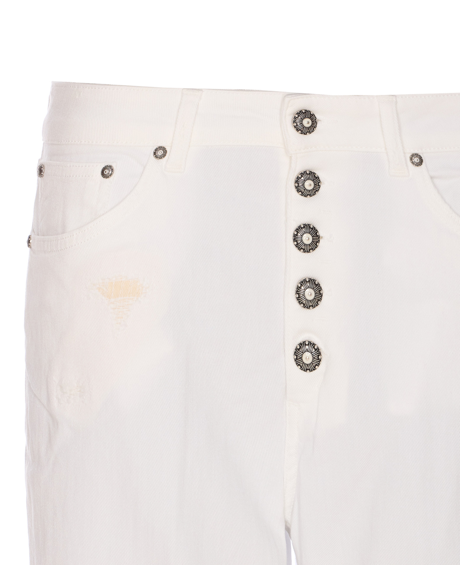 Dondup Cropped Cotton-blend Denim Jeans With Button Detailing In White