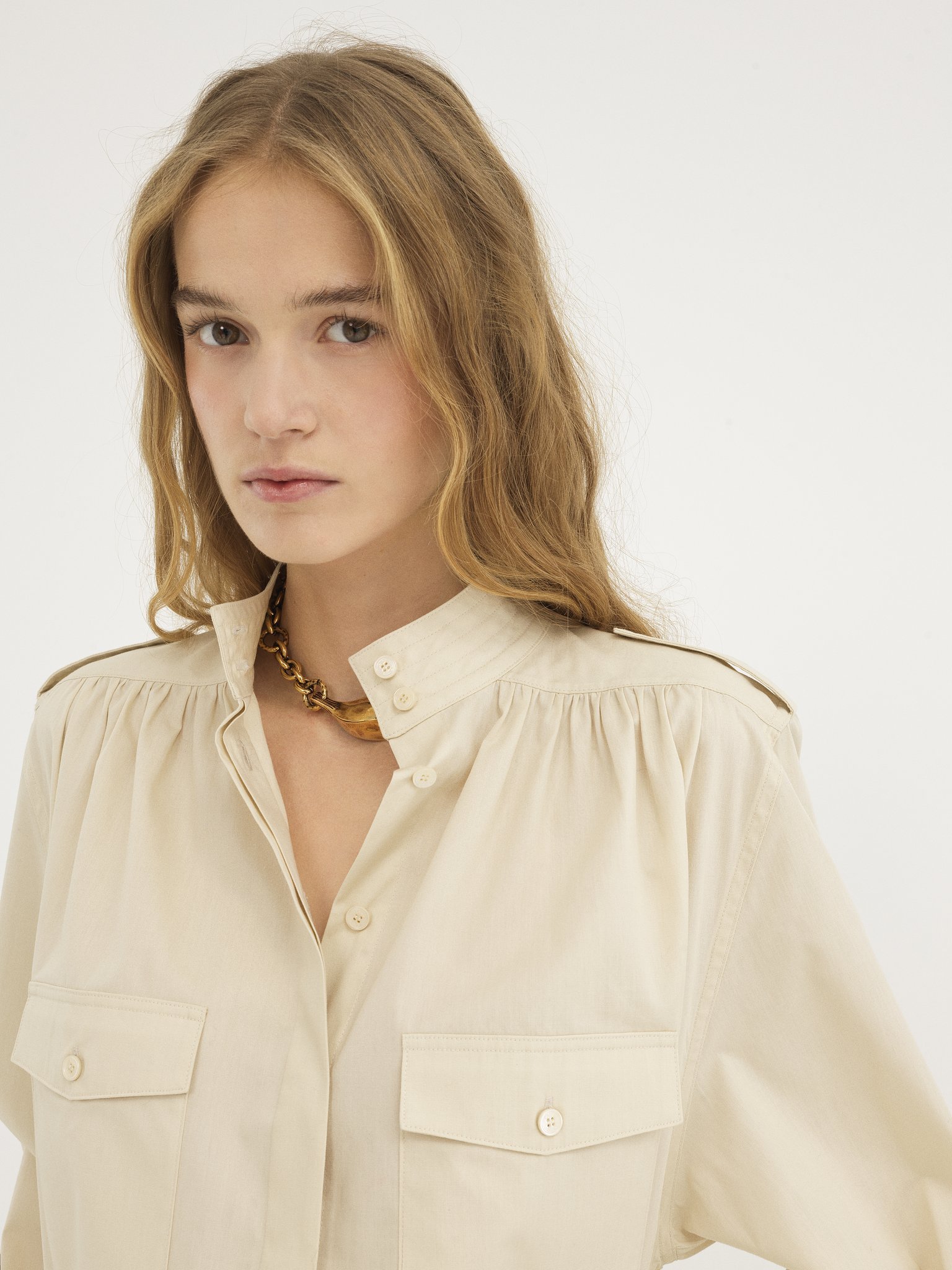Chloé Utilitarian Shirt Dress In Light Cotton Poplin Brown Size 10 100% Cotton, Pinctada Maxima, Farmed, C In White