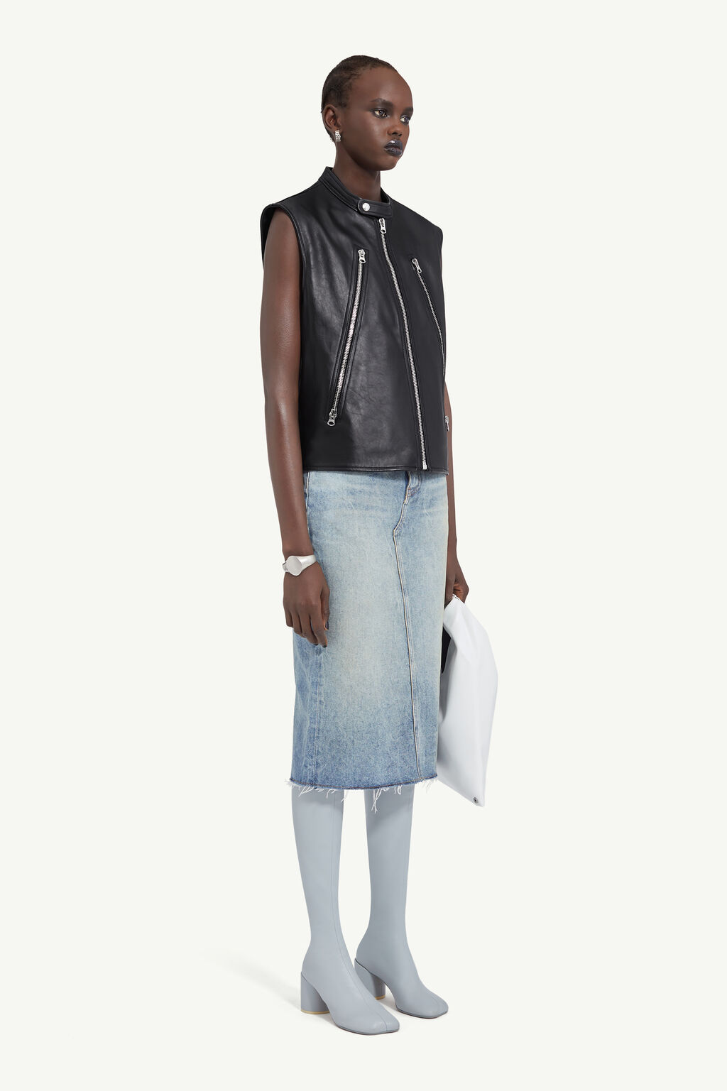 Mm6 Maison Margiela Notched-lapel Leather Gilet In Black