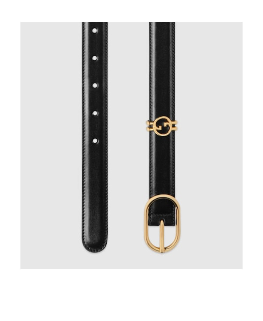 Gucci Interlocking G-logo Plaque Leather Belt In Black