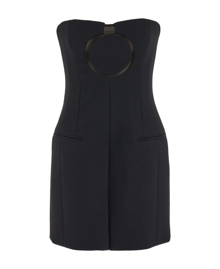 Ferragamo Pure Wool Mini Dress With Tulle Insert In Black